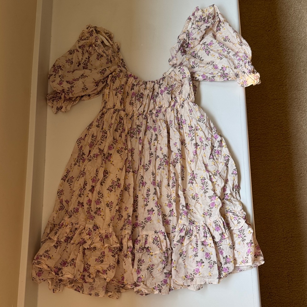 Francesca's Collections Cream and Purple Floral Mini Dress